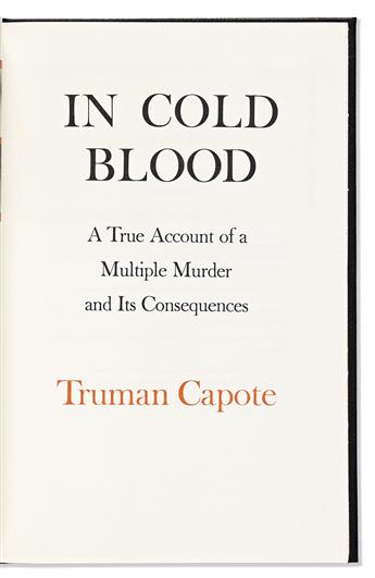 Capote, Truman (1924-1984) In Cold Blood, Signed Limited First Edition.